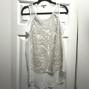 NWOT White/ivory sheer womens tank top blouse with silver embellishments/details